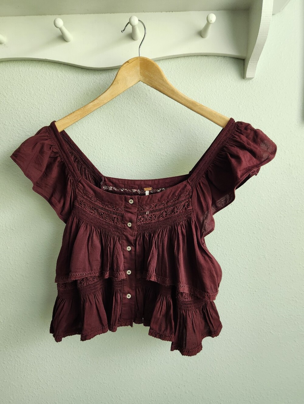 Free People Burgundy Cotton Layered Crop Top Size SMALL